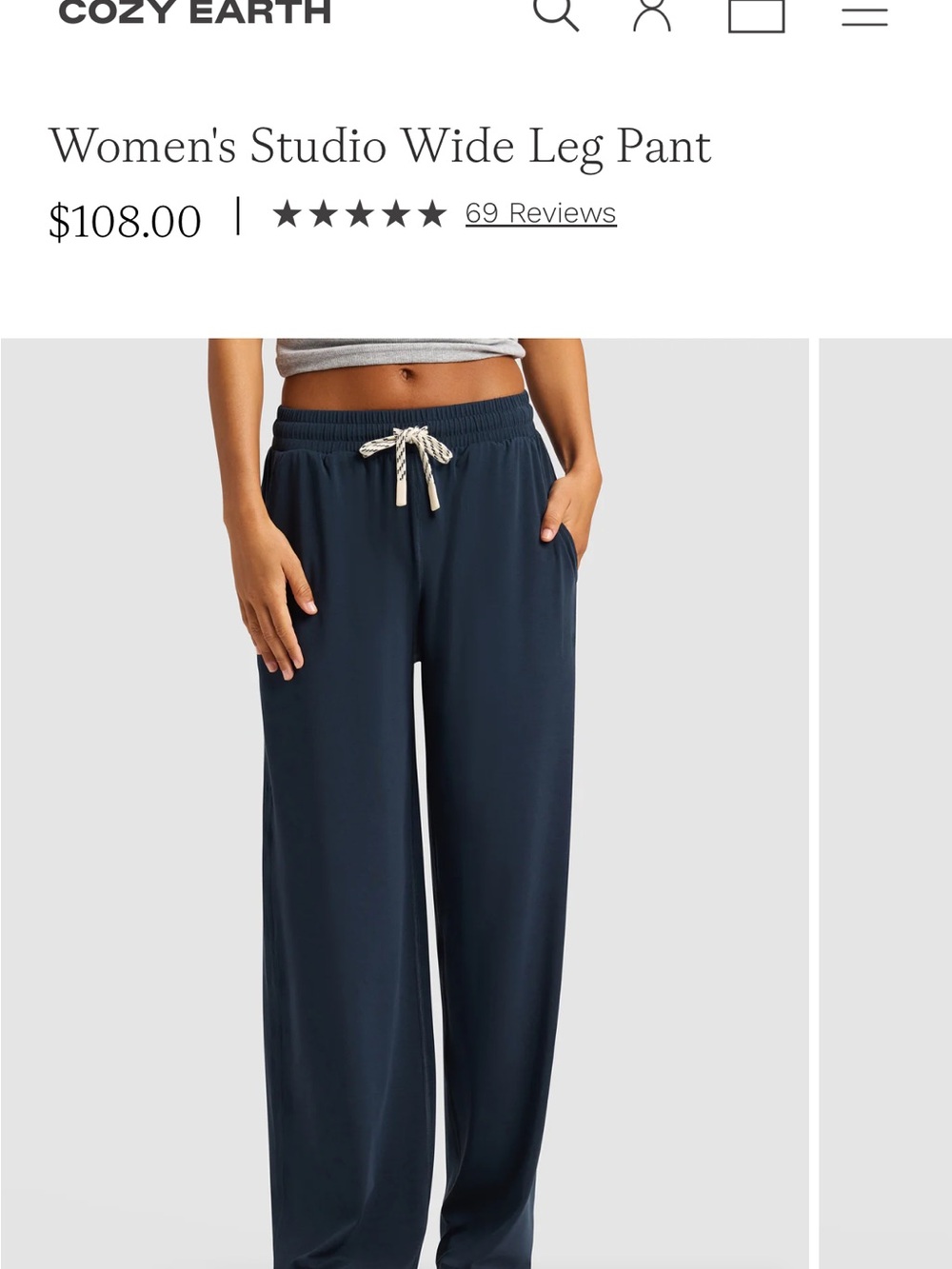 Cozy Earth Women's Studio Wide Leg Pant - Navy size medium sold out online